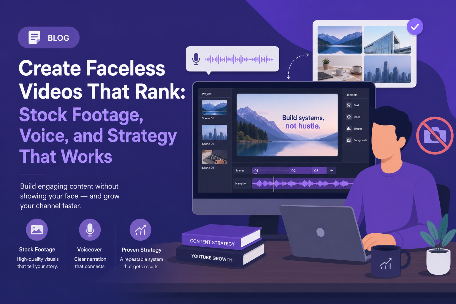 Author creating professional structured videos without filming on camera.