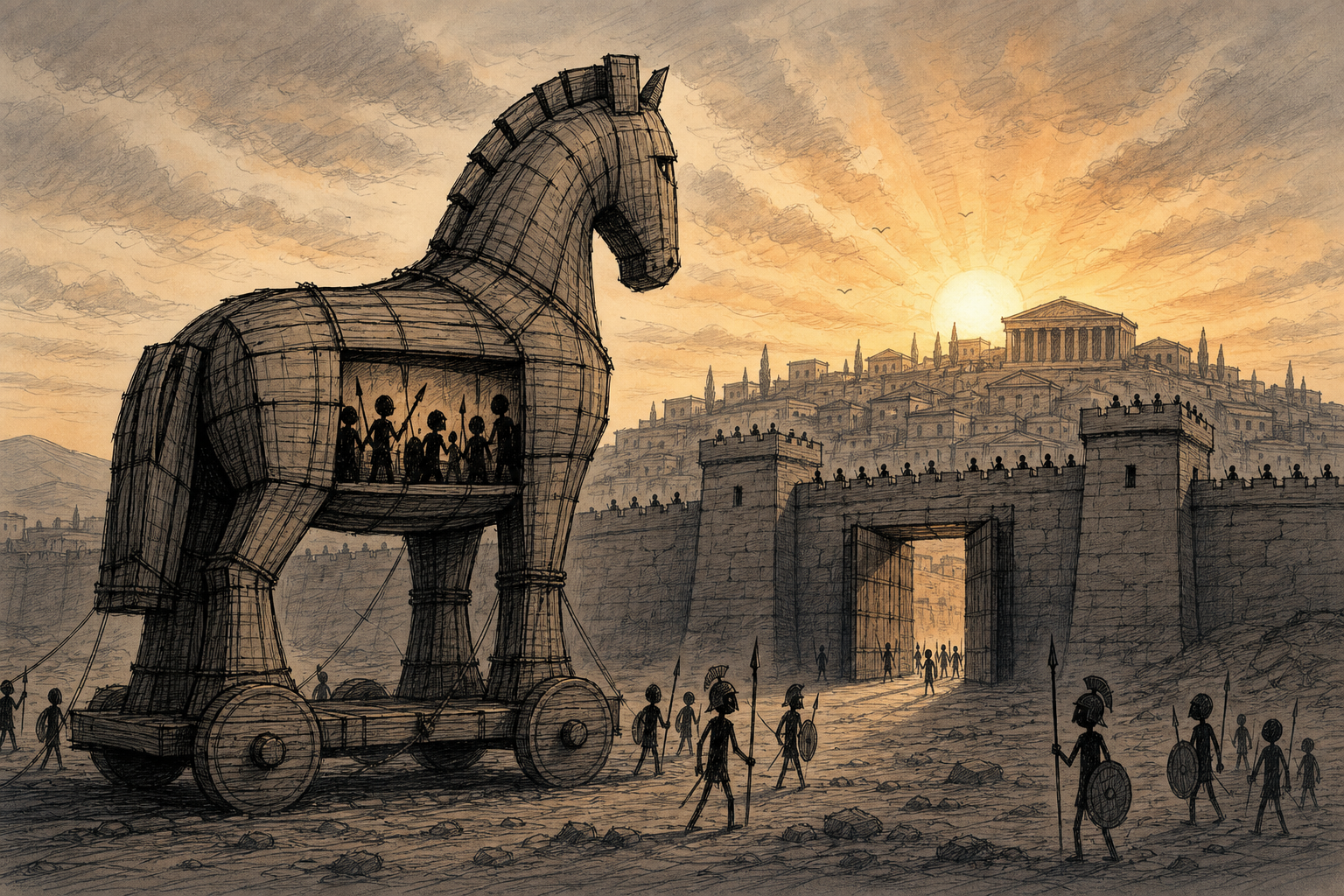For ten years no army could break the walls of Troy — then a single story walked through the front gate. We retold the fall of Troy as a two-minute stickman short, plus what the oldest trick in war teaches about reaching a guarded audience.